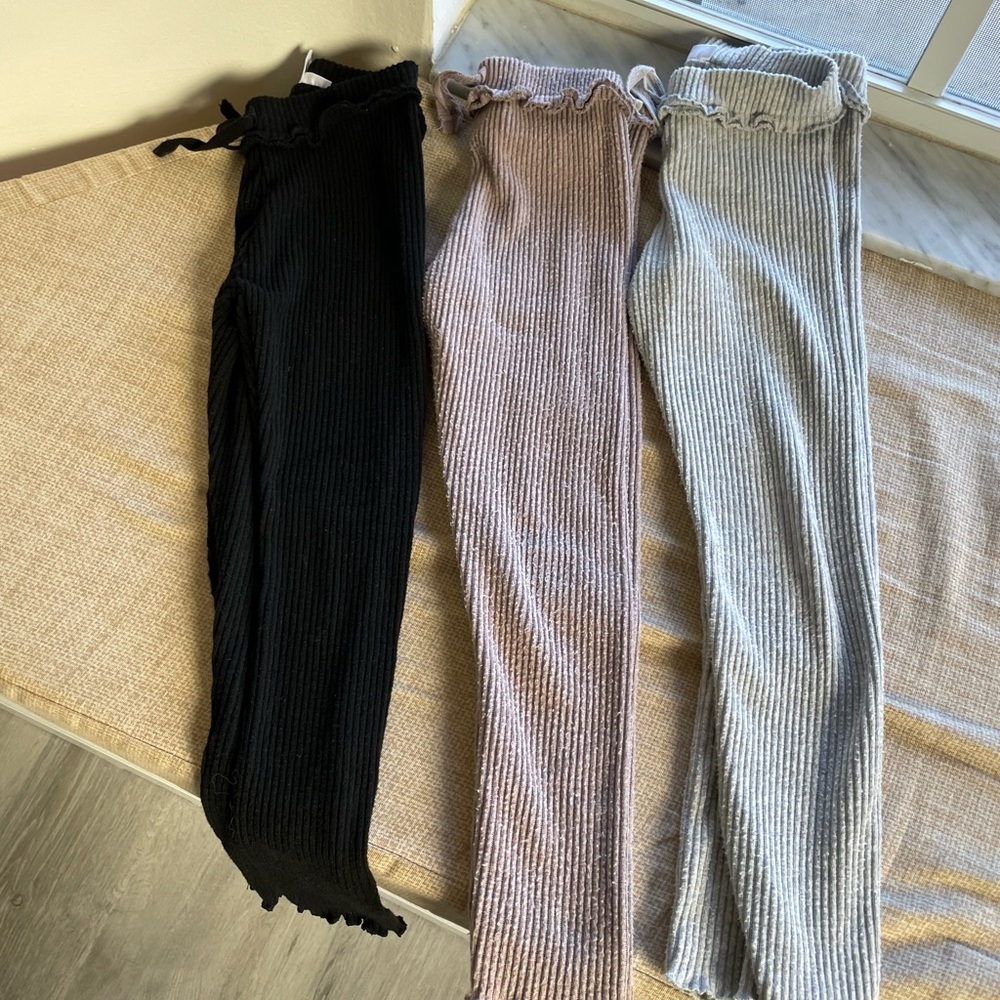 Zara Ribbed Knit leggings Trio - Black, Pink, Gray